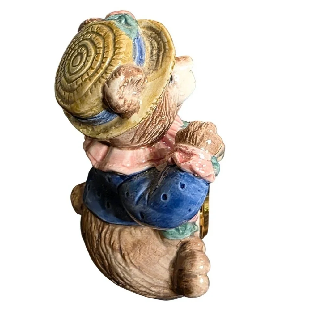 Fitz and Floyd Hat Party Clock Brown Ceramic Bear‎ Figurine 4
